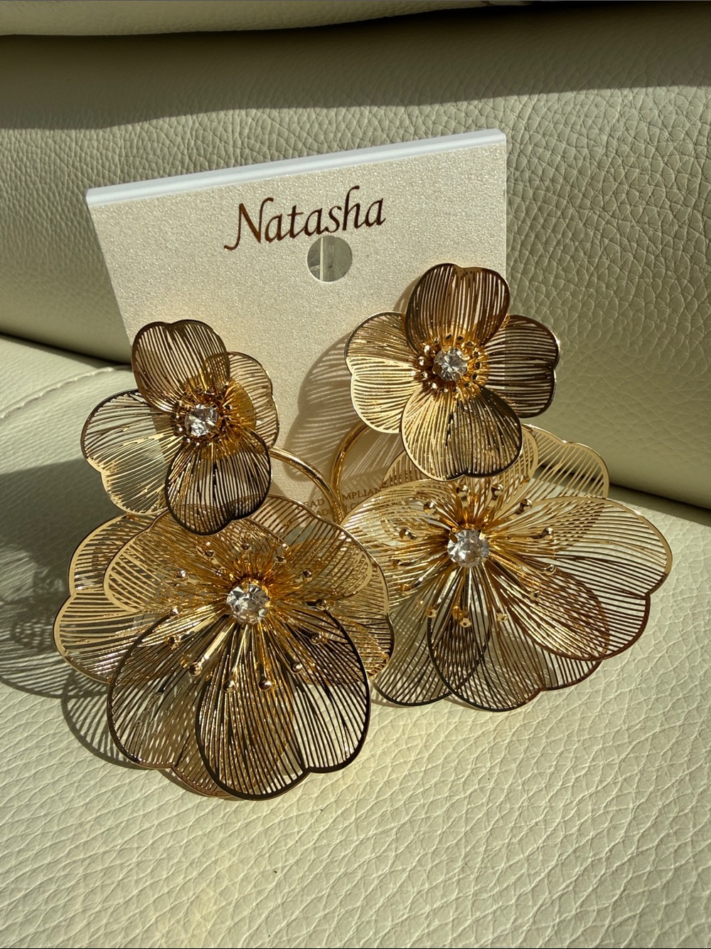 Natasha Couture Gold Floral Filigree Drop Earrings